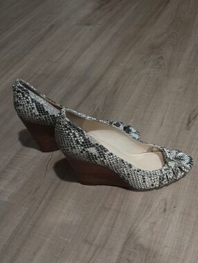 Calvin Klein Snake-Print Wedge Pumps in Black and White